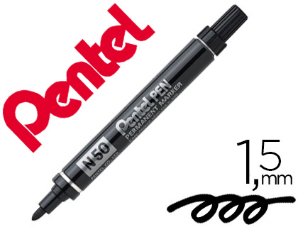 MARQUEUR PENTEL N50 PERMANENT POINTE OGIVE 4.3MM ENCRE  SOLVANT INDLBILE TOUS SUPPORTS CORPS MTAL NOIR