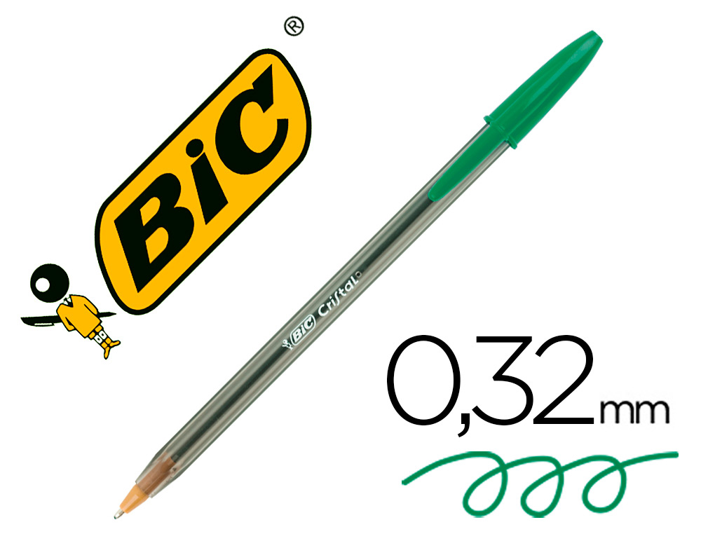 STYLO-BILLE BIC CRISTAL CRITURE MOYENNE 0.5MM ENCRE CLASSIQUE BILLE INDFORMABLE CAPUCHON COULEUR ENCRE VERT