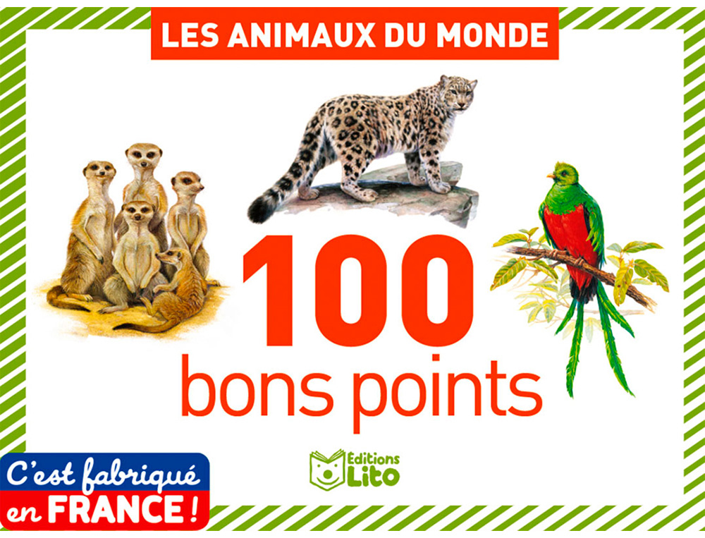 BON POINT EDITIONS LITO ANIMAUX DU MONDE TEXTE        PEDAGOGIQUE AU VERSO 61X82MM  BOITE 100 UNITES