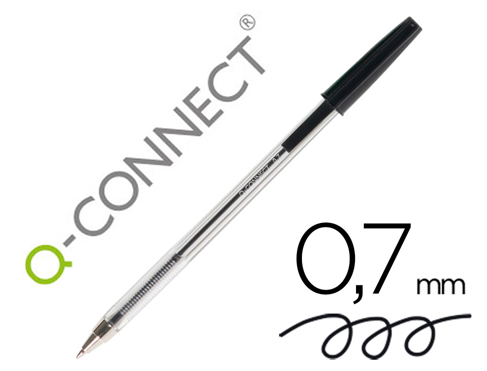 STYLO-BILLE Q-CONNECT CRITURE MOYENNE 0.7MM ENCRE CLASSIQUE BILLE INDFORMABLE CAPUCHON COULEUR ENCRE NOIR