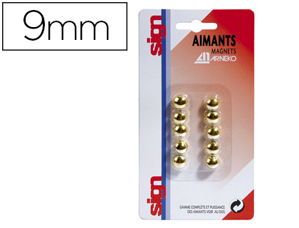 AIMANT SIGN ROND MTALLIS DIAMTRE 9MM COLORIS OR PACK 10 UNITS