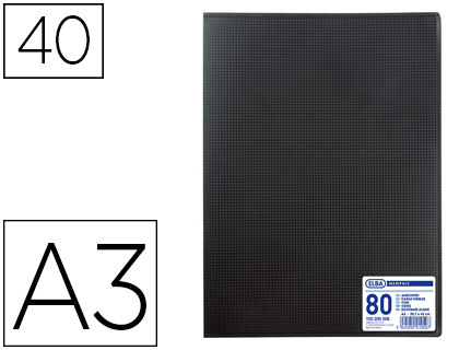PROTGE-DOCUMENTS ELBA MEMPHIS POLYPROPYLNE COUVERTURE SEMI-RIGIDE 40 POCHETTES 80 VUES A3 297X420MM COLORIS NOIR