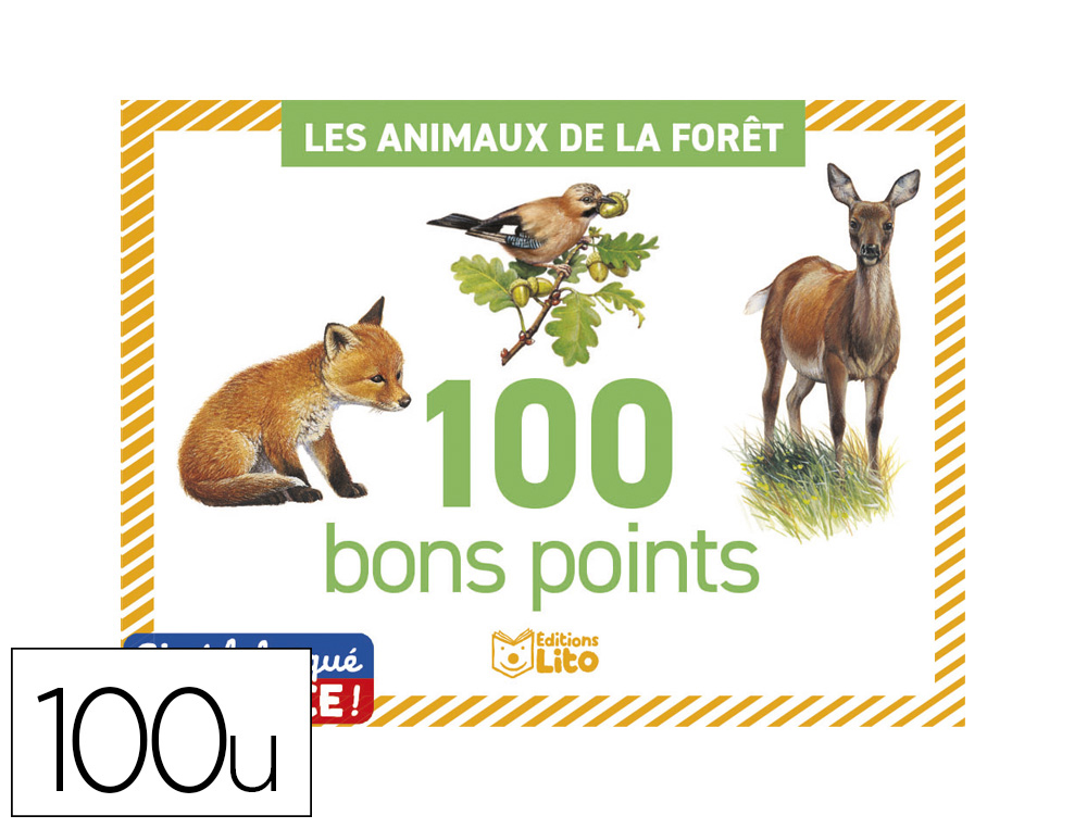 BON POINTS EDITIONS LITO LES ANIMAUX DE LA FORET TEXTE     PEDAGOGIQUE VERSO 61X82MM     BOITE 100 UNITES