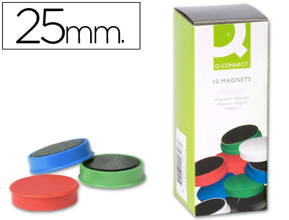 AIMANT Q-CONNECT DIAMTRE 25MM AFFICHAGE SIGNALISATION TOUTES SURFACES MTALLIQUES COLORIS ASSORTIS BOTE 10 UNITS