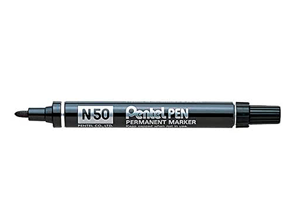 MARQUEUR PENTEL N50 PERMANENT POINTE OGIVE 4.3MM ENCRE  SOLVANT INDLBILE TOUS SUPPORTS CORPS MTAL NOIR