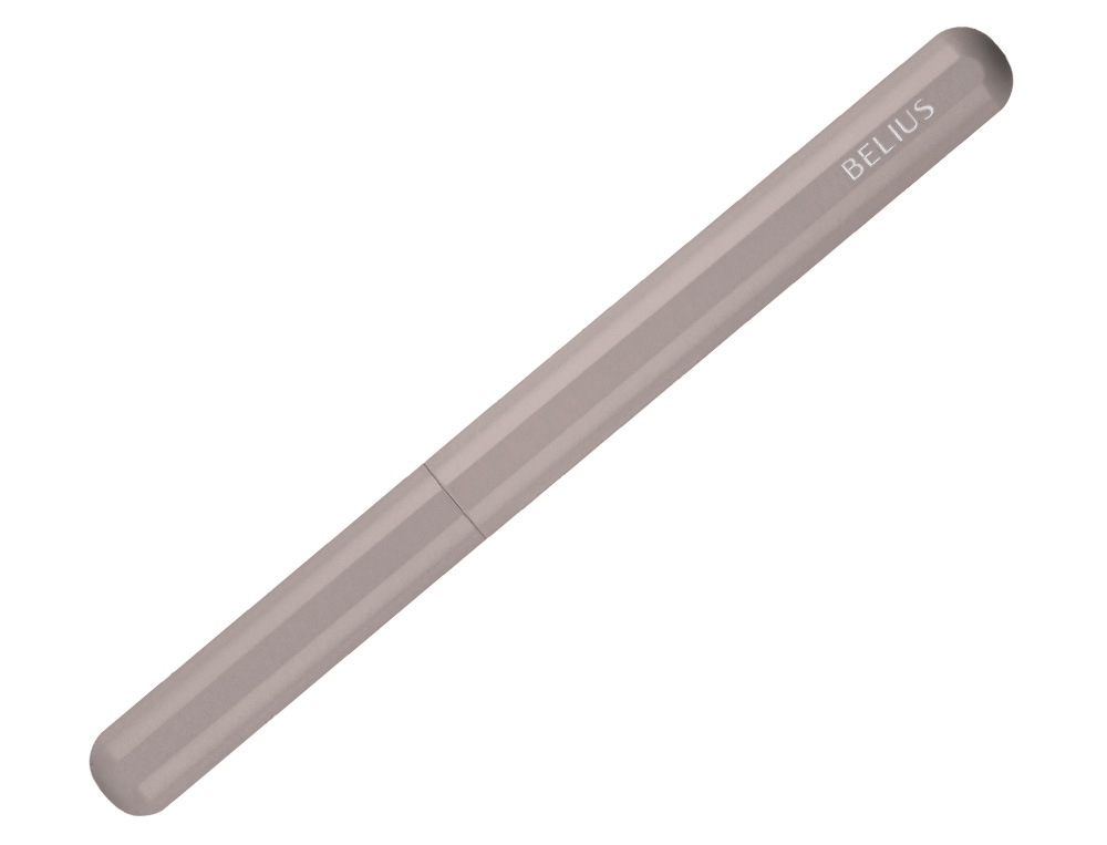 STYLO-PLUME ET ETUI EN SIMILI CUIR BELIUS SPACE B MONOCHROME SANS AGRAFE ENCRE BLEUE COLORIS GRIS DANS COFFRET CADEAU