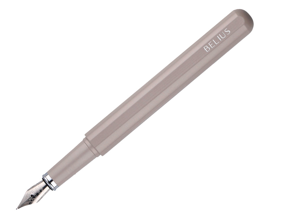 STYLO-PLUME ET ETUI EN SIMILI CUIR BELIUS SPACE B MONOCHROME SANS AGRAFE ENCRE BLEUE COLORIS GRIS DANS COFFRET CADEAU