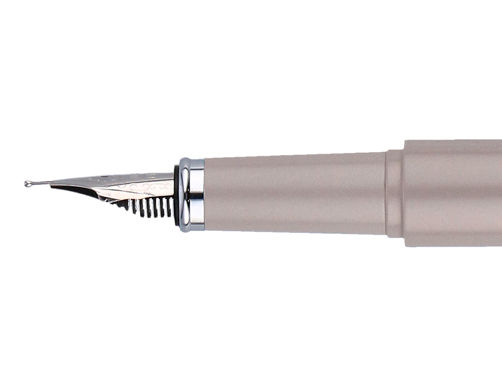 STYLO-PLUME ET ETUI EN SIMILI CUIR BELIUS SPACE B MONOCHROME SANS AGRAFE ENCRE BLEUE COLORIS GRIS DANS COFFRET CADEAU