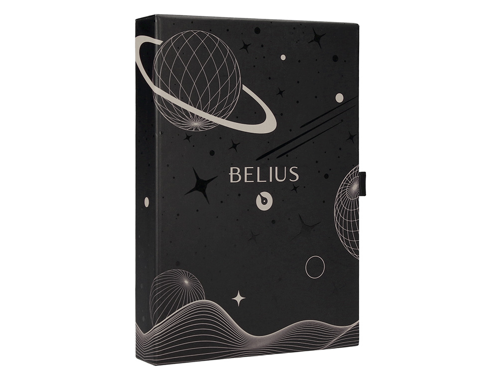 STYLO-PLUME ET ETUI EN SIMILI CUIR BELIUS SPACE B MONOCHROME SANS AGRAFE ENCRE BLEUE COLORIS GRIS DANS COFFRET CADEAU