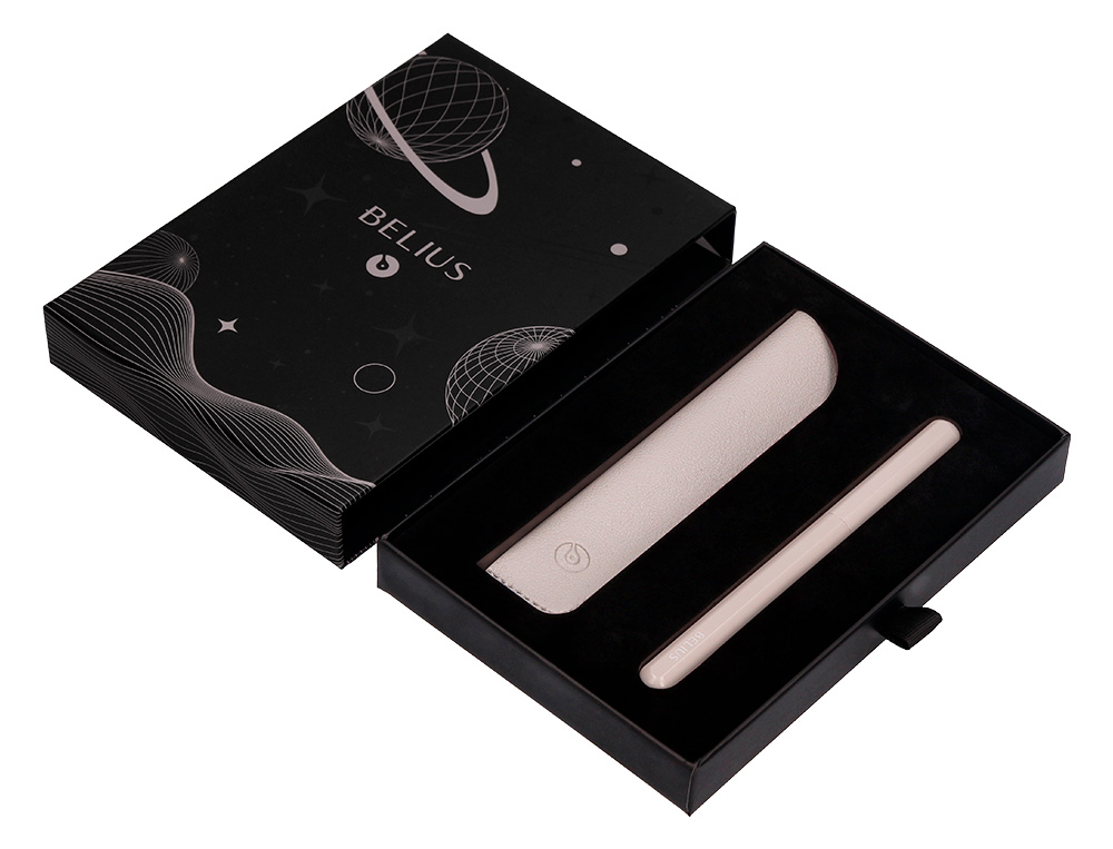 STYLO-PLUME ET ETUI EN SIMILI CUIR BELIUS SPACE B MONOCHROME SANS AGRAFE ENCRE BLEUE COLORIS GRIS DANS COFFRET CADEAU