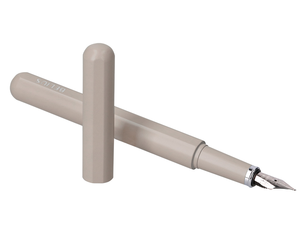 STYLO-PLUME ET ETUI EN SIMILI CUIR BELIUS SPACE B MONOCHROME SANS AGRAFE ENCRE BLEUE COLORIS GRIS DANS COFFRET CADEAU