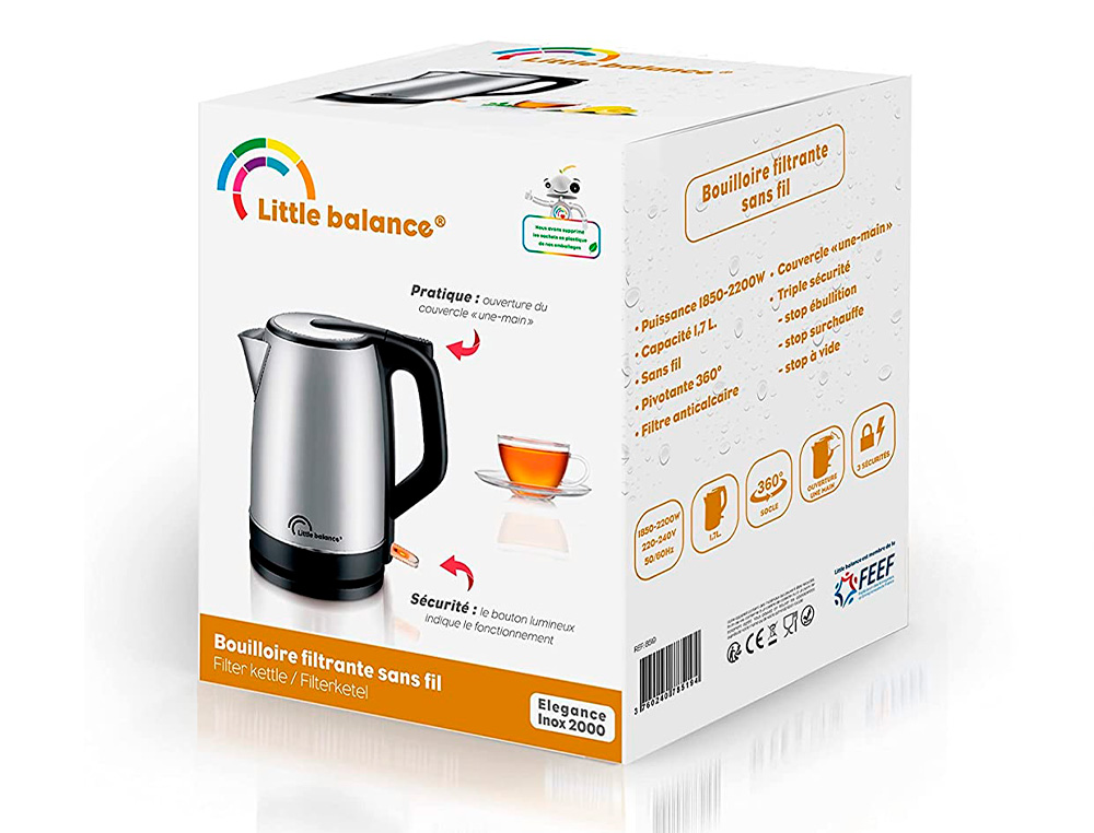 BOUILLOIRE ELECTRIQUE INOX 1,7L 2000W SANSFIL ANTI CALCAIRE