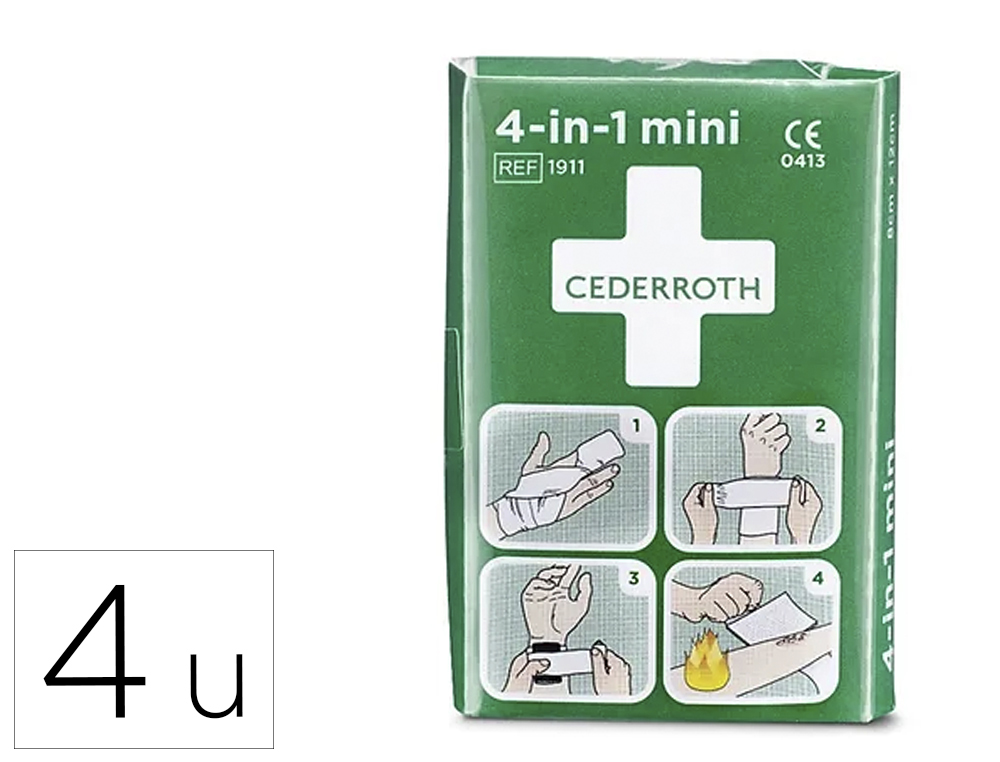 PANSEMENT CEDERROTH PETIT STOP SANG 4-EN-1 CONTIENT 1 COMPRESSE SPECIALE 8X12CM 2 BANDES ELASTIQUES USAGE UNIQUE 6CMX3M