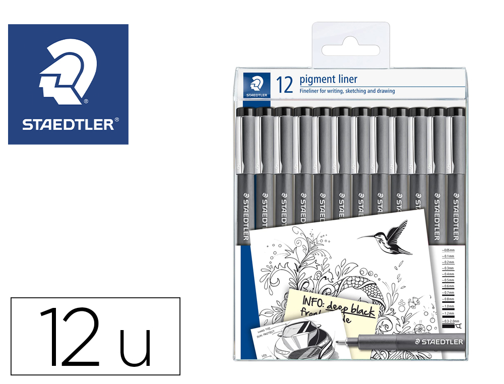 STYLO-FEUTRE STAEDTLER PIGMENT LINER 308 POINTES     CALIBR ES BAGUEE METAL DE     0,05 A 2MM COLORIS NOIR ETUI