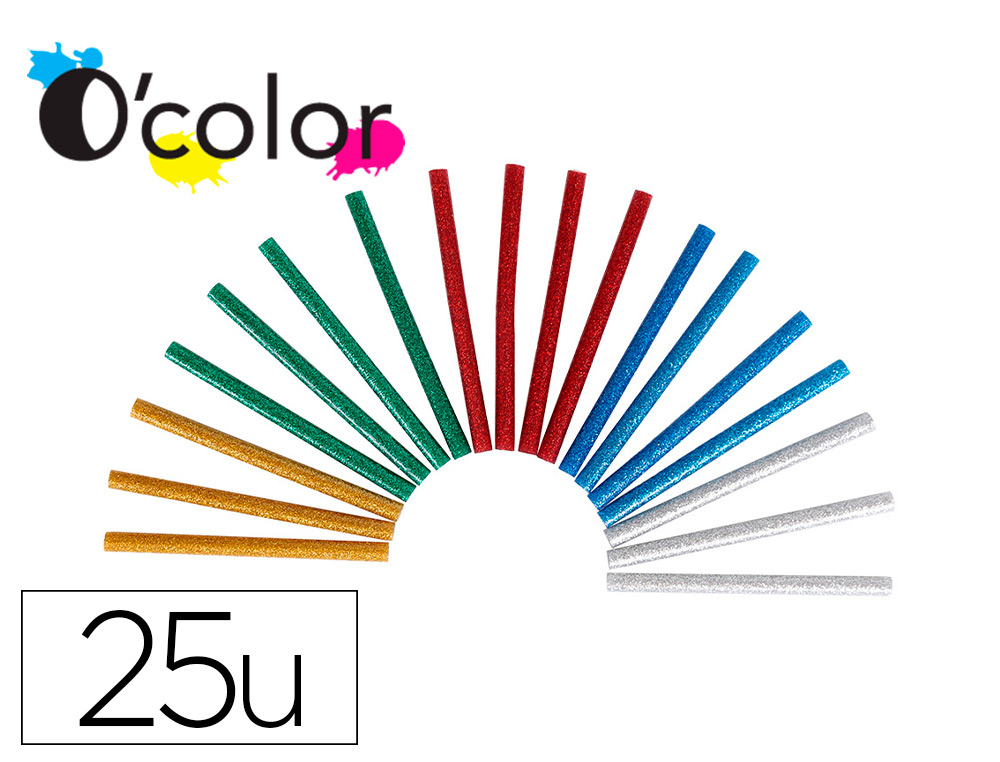 RECHARGE PISTOLET   COLLE PAILLETEE   CHAUD TOUT USAGE  5 COULEURS 7MMX10CM 100GR     SACHET DE 25 UN