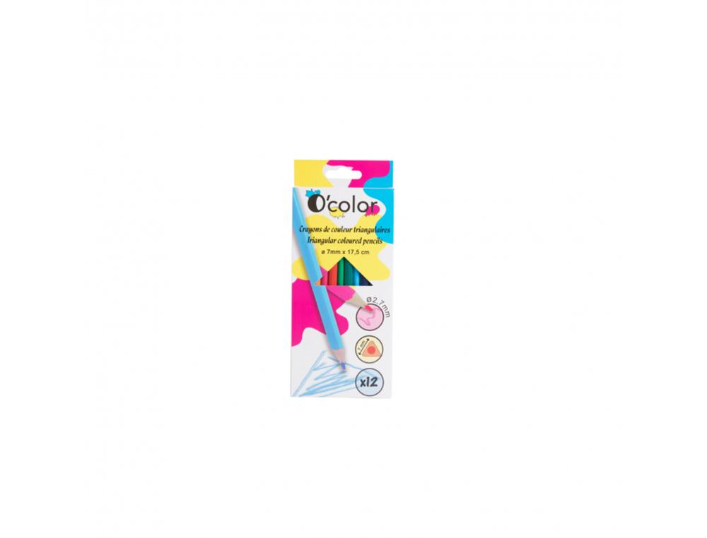 CRAYON COULEUR RESINE O COLOR CORPS TRIANGULAIRE COLORIS    ASSORTIS ETUI 12 UNITES