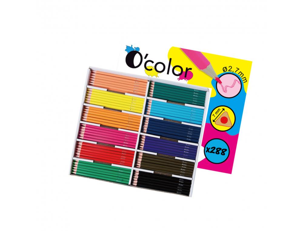 CRAYON COULEUR RESINE O COLOR CORPS TRIANGULAIRE COLORIS    ASSORTIS PACK 288 UNITES