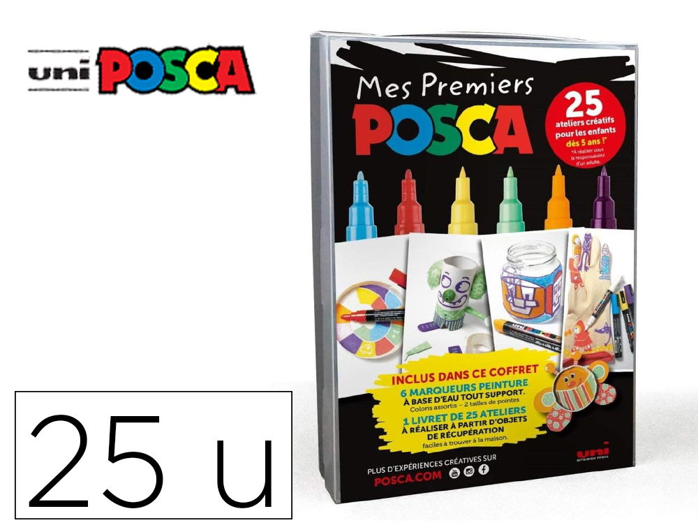 COFFRET POSCA MES PREMIERS MARQUEURS POINTES PC1MC ET PC3M COLORIS ASSORTIS 6 UNITES ET 1 LIVRET DE 25 ATELIERS