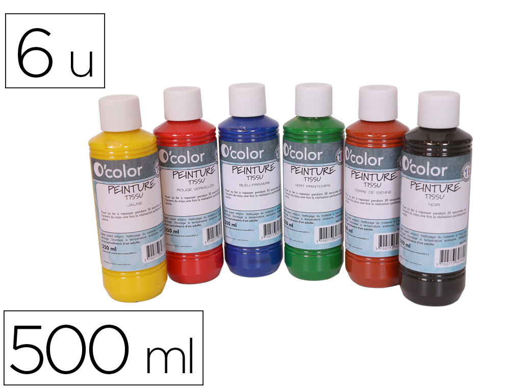 PEINTURE O'COLOR PAILLETEE 500 ML COLORIS CLASSIQUES     ASSORTIS COFFRET 6 BOUTEILLES
