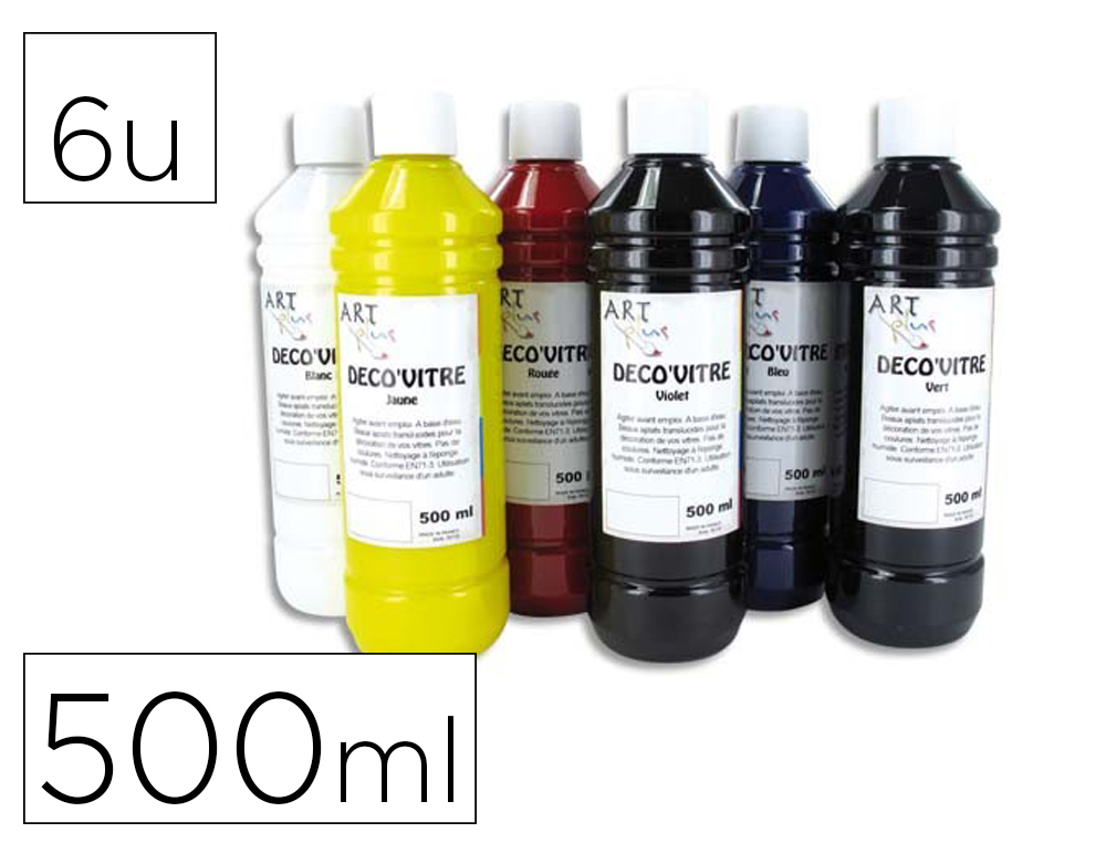 PEINTURE LIQUIDE O'COLOR DECO VITRE 500ML COLORIS ASSORTIS  COFFRET 6 BOUTEILLES