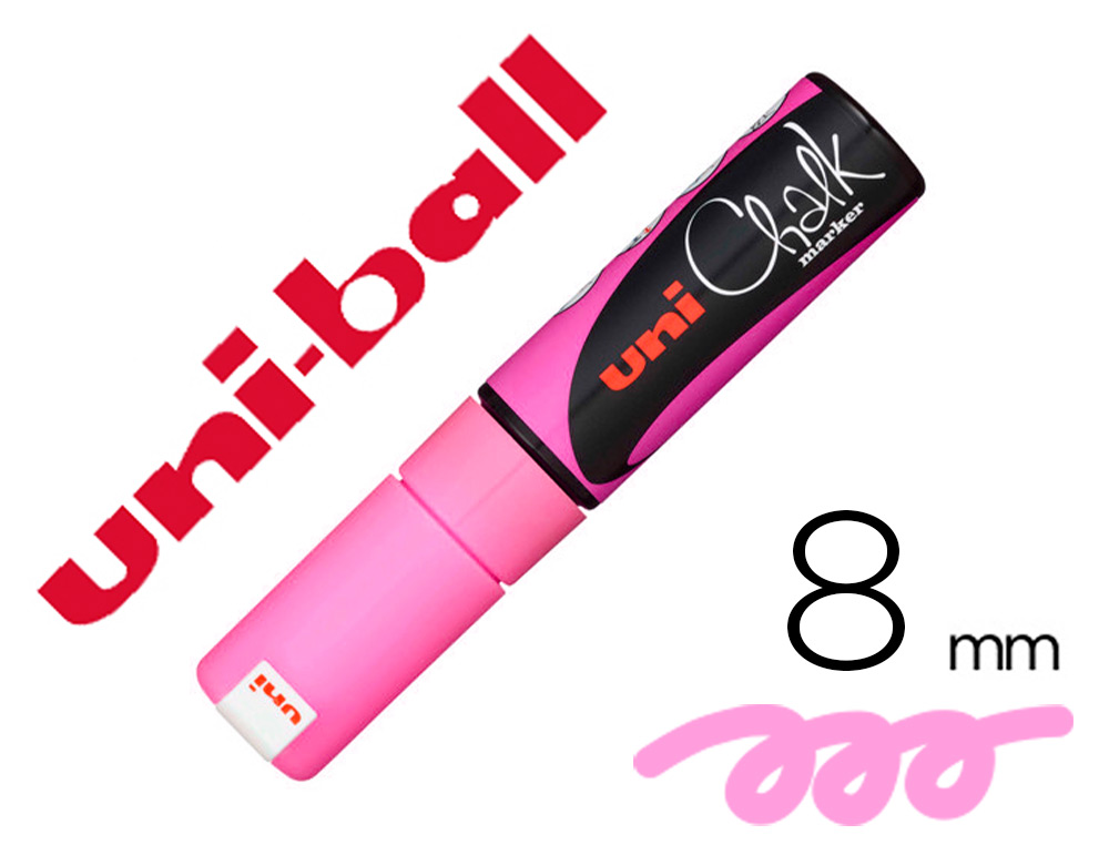 MARQUEUR CRAIE UNIBALL CHALK POINTE BISEAUTEE LARGE 8MM IDEALE ARDOISE VITRINE RESISTE PLUIE COLORIS ROSE FLUO