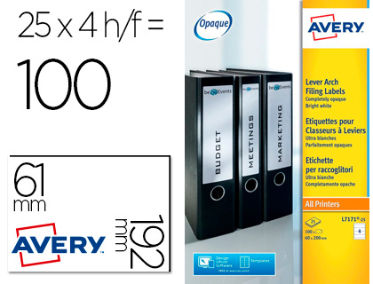TIQUETTE ADHSIVE AVERY DOS CLASSEUR OPAQUE LASER 192X61MM BOTE 100 UNITS