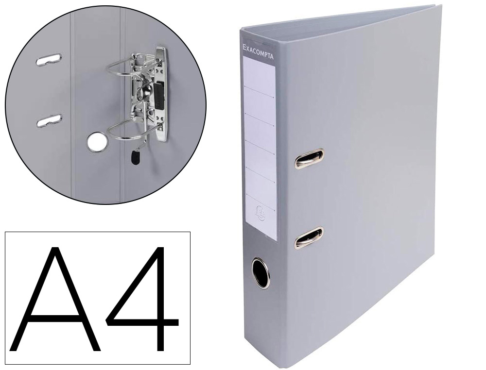 CLASSEUR LEVIER EXACOMPTA CARTON RECOUVERT PVC A4 32X29CM DOS 7CM TIQUETTE PORTE-TIQUETTE COLORIS GRIS