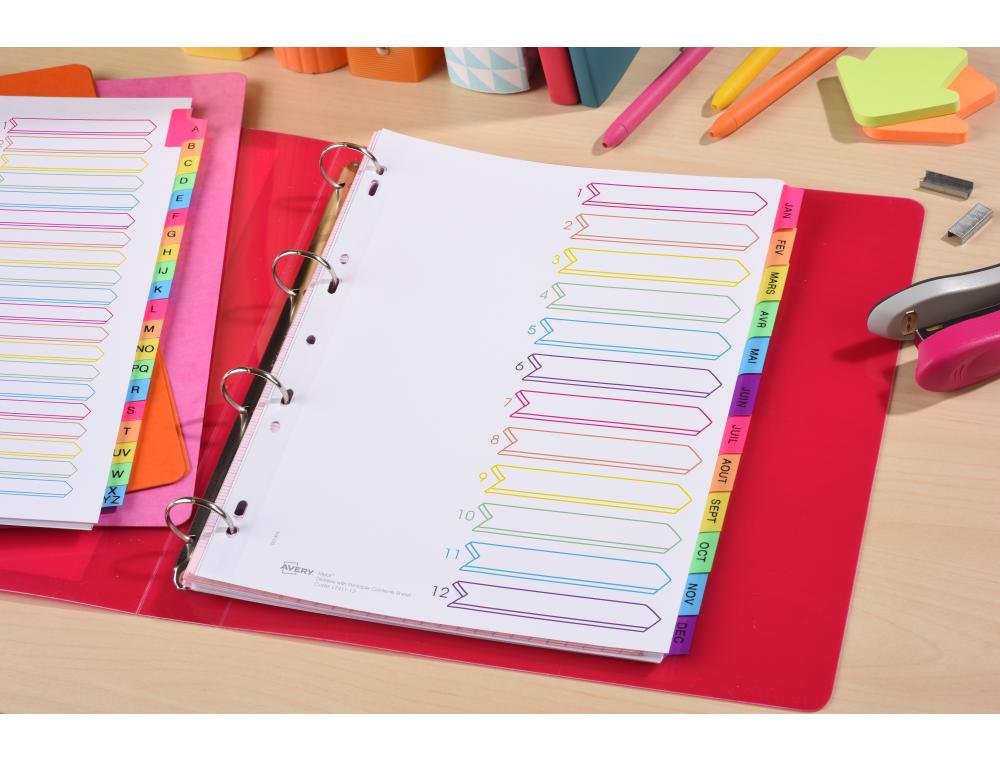 INTERC.A4 MENSUEL JANVIER/DECEINTERCALAIRES CARTE MYLAR - AVERY - A4 12 TOUCHES MENSUELLES