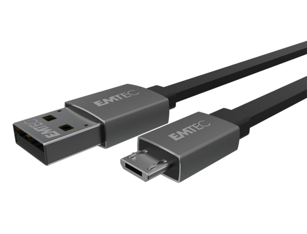 CABLE PLAT USB/MICRO USB M 2M.CBLE PLAT USB-A VERS MICRO-USB T700 EMTEC 1,2 M NOIR