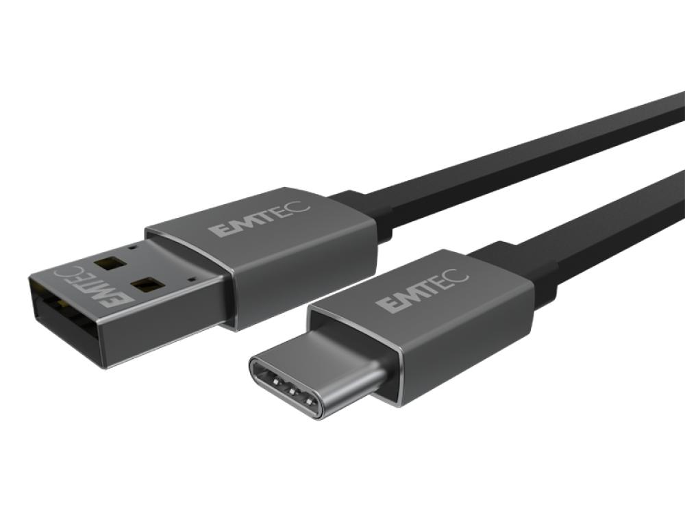CABLE PLAT USB/USB-C M 2M. CBLE PLAT USB-A VERS USB-C EMTEC T700 1,2 M NOIR