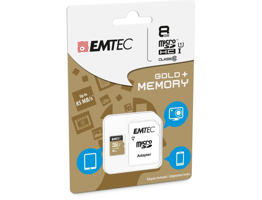 CARTE MEM.MICRO SDHC 8GB CL10ECARTE MEMOIRE MICROSD EMTEC 8G0 AVEC ADAPTATEUR