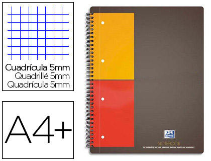 CAHIER NOTEBOOK OXFORD OPTIK PAPER COUVERTURE RIGIDE A4+ 21X32CM 160 PAGES 5X5MM FEUILLES DTACHABLES PERFORES NOIR