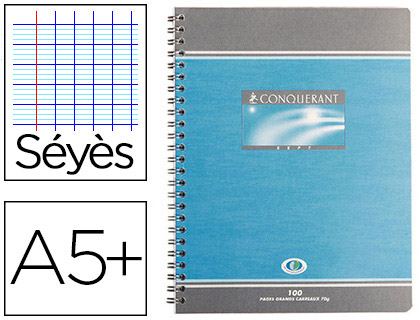 CAHIER CONQURANT SEPT RELIURE INTGRALE COUVERTURE OFFSET A5+ 17X22CM 100 PAGES 70G SYS