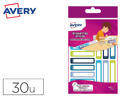 TIQUETTE STYLOS AVERY ULTRA RSISTANTE POUR IDENTIFIER MATRIEL SCOLAIRE COLORIS BLEU SACHET 30 UNITS