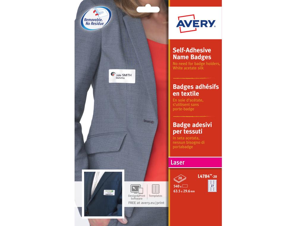 BADGE ADH.SOIE LASER 63X29BLCPBADGE ADHESIF AVERY SOIE D'ACE