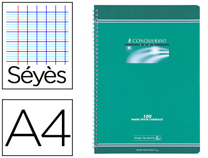 CAHIER CONQURANT SEPT RELIURE INTGRALE COUVERTURE OFFSET A4 21X29,7CM 100 PAGES 70G SYS